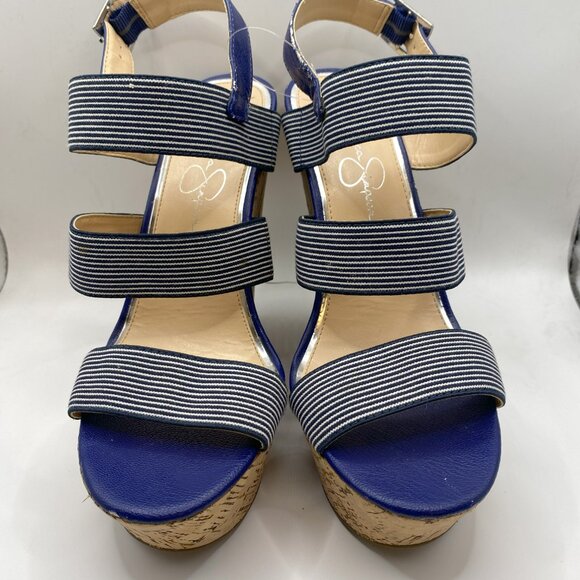 Jessica Simpson Blue with white stripped Wedge Sandal - Picture 2 of 12